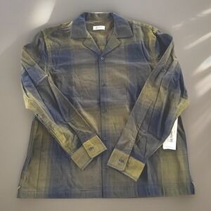 Saturdays NYC Mens Marco Plaid Shirt L Army Green Cotton Camp Collar Gorpcore